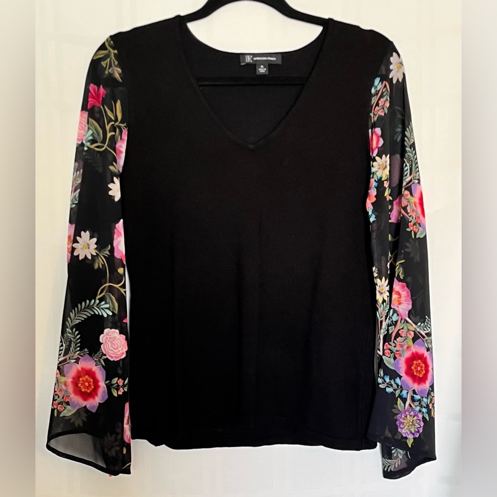 INC top Womens Size PL light Sweater With Chiffon Floral Sleeves